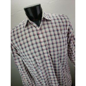 Bugatchi Uomo Shaped Fit Abstract Plaid Casual Button Flip Cuff Shirt Mens M